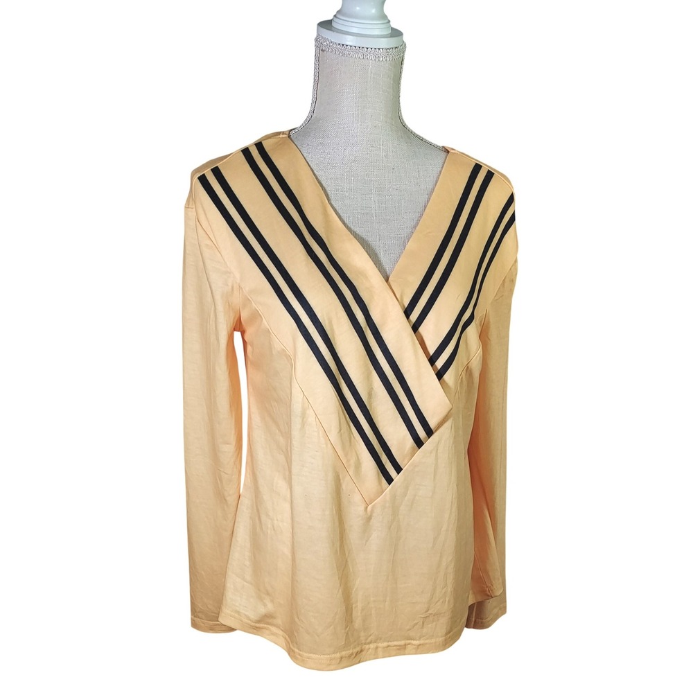 Tendency Long Sleeve Top Womens Size M Peach Striped Surplice V-Neck Jersey